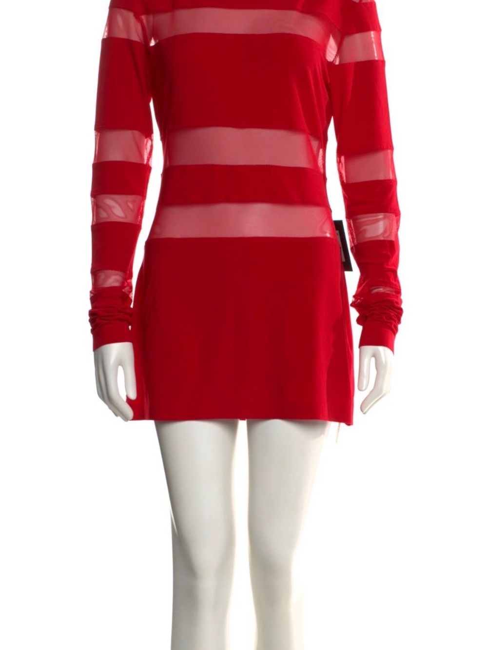 NWT Norma Kamali Red Long-Sleeve Mesh-Stripe Minidress (flawed)